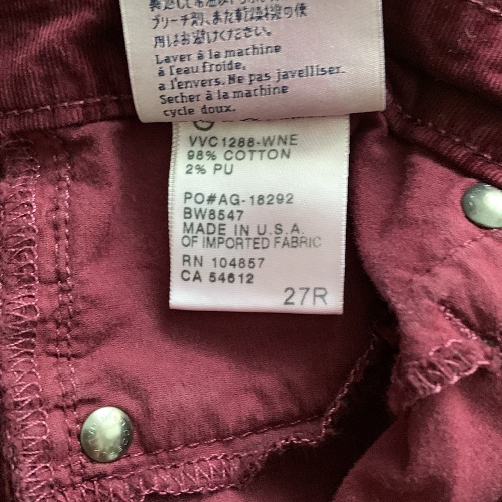AG Corduroy Pants Sz: 27R - Picture 6 of 7